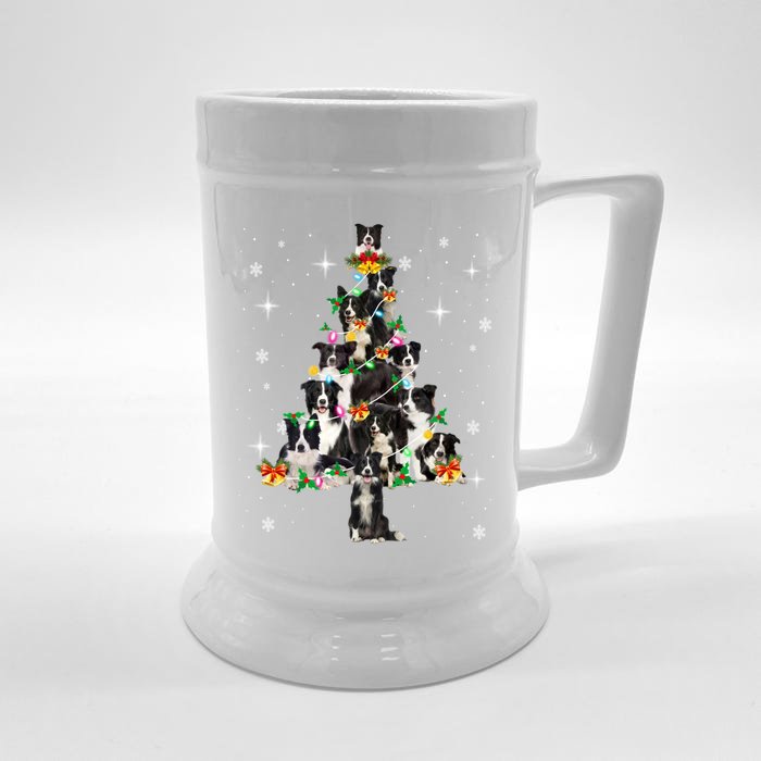 Border Collie Christmas Tree Lights Xmas Pajama Dog Lover Cool Gift Front & Back Beer Stein