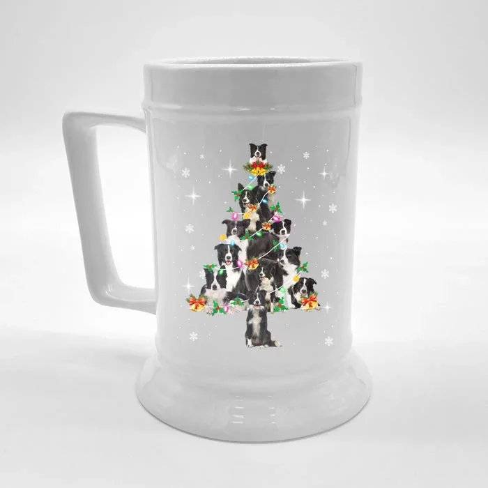 Border Collie Christmas Tree Lights Xmas Pajama Dog Lover Cool Gift Front & Back Beer Stein