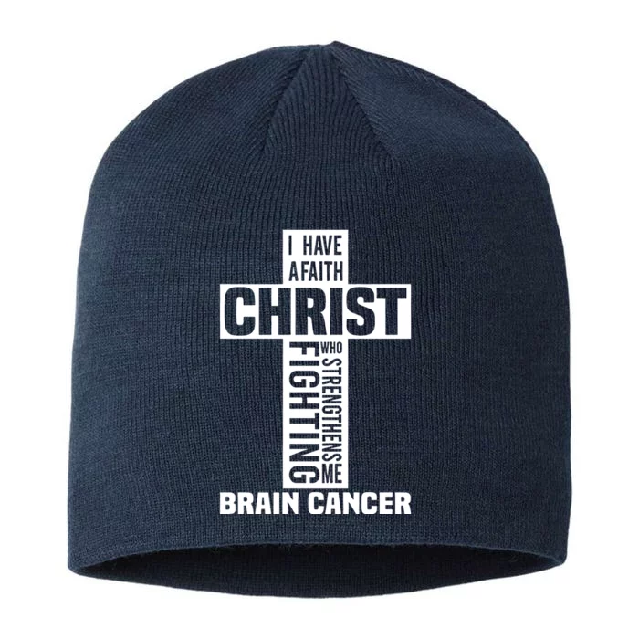 Brain Cancer Cross Saying Cancer Survivor Christian 8 1/2in Sustainable Knit Beanie