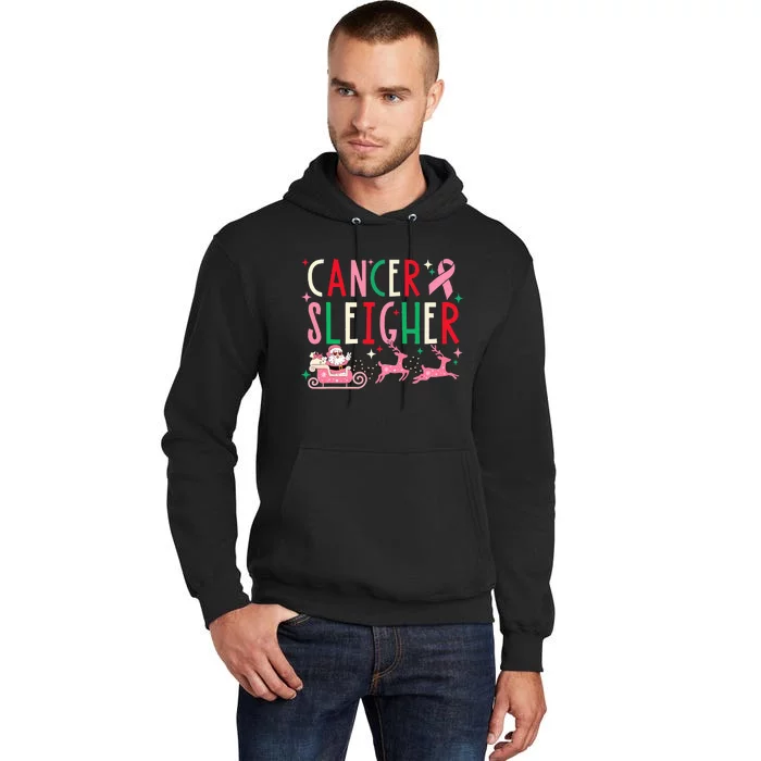 Breast Cancer Christmas Pink Ribbon Santa Sleigh Reindeer Tall Hoodie