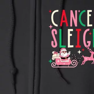 Breast Cancer Christmas Pink Ribbon Santa Sleigh Reindeer Full Zip Hoodie