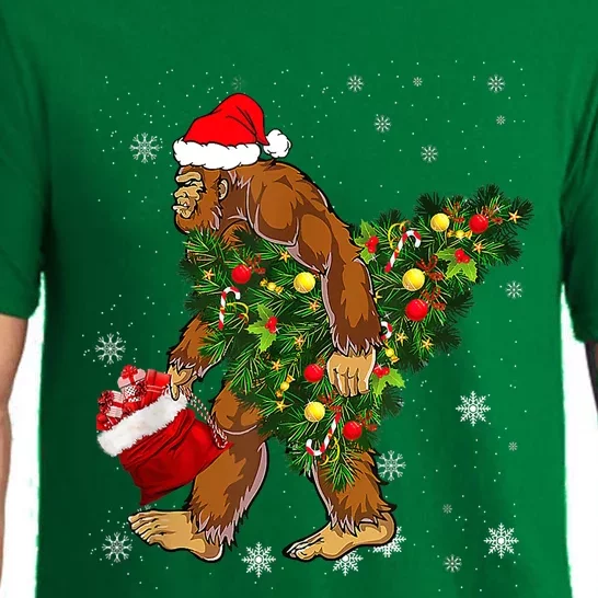 Bigfoot Carrying Christmas Tree Sasquatch Believer Pajama Pajama Set