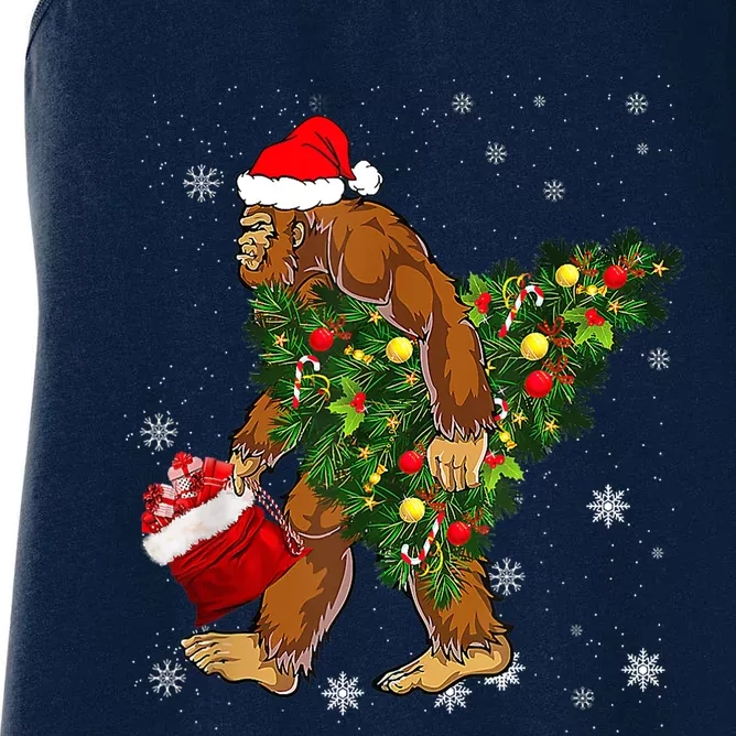 Bigfoot Carrying Christmas Tree Sasquatch Believer Pajama Women's Racerback Tank