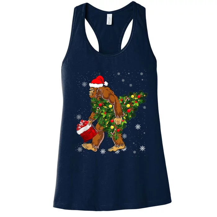 Bigfoot Carrying Christmas Tree Sasquatch Believer Pajama Women's Racerback Tank