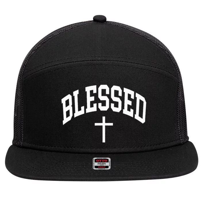 Blessed Cross Christian Religious Faith 7 Panel Mesh Trucker Snapback Hat