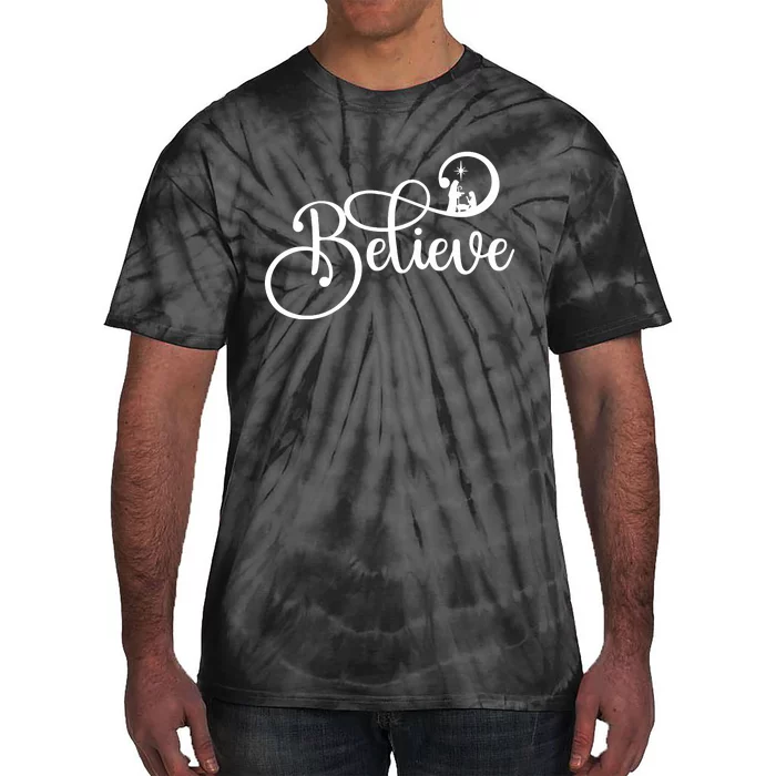 Believe Christmas Christian Nativity Scene Tie-Dye T-Shirt