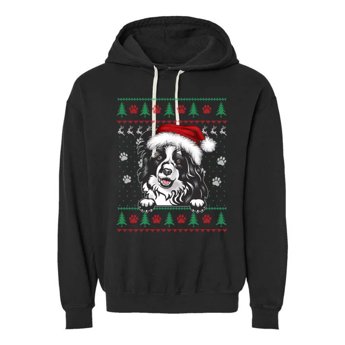 Border Collie Christmas Ugly Sweater Funny Dog Lover Xmas Gift Garment-Dyed Fleece Hoodie