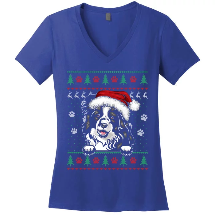 Border Collie Christmas Ugly Sweater Funny Dog Lover Xmas Gift Women's V-Neck T-Shirt