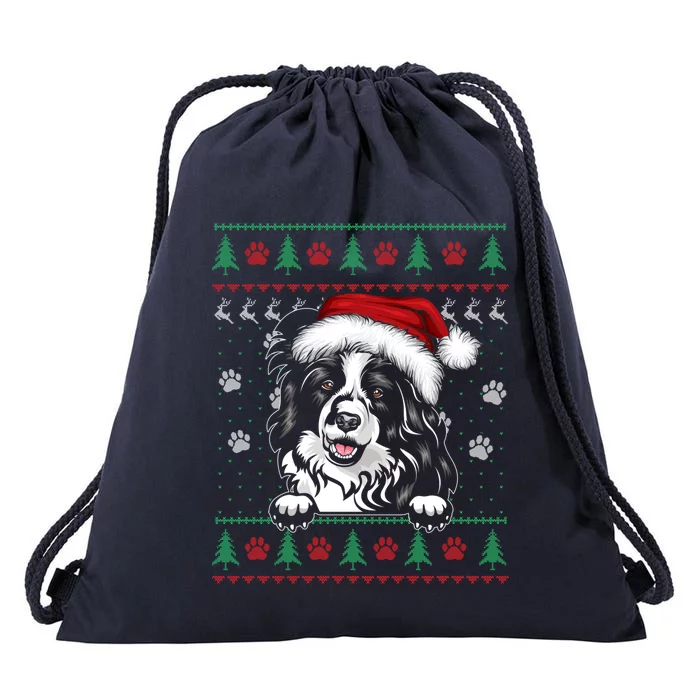 Border Collie Christmas Ugly Sweater Funny Dog Lover Xmas Gift Drawstring Bag