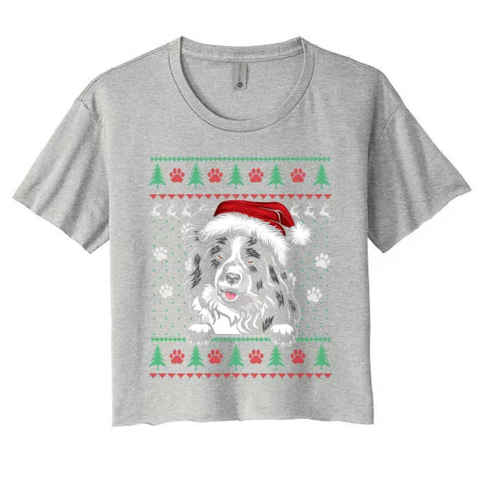 Border Collie Christmas Ugly Sweater Funny Dog Lover Xmas Gift Women's Crop Top Tee