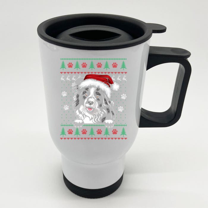 Border Collie Christmas Ugly Sweater Funny Dog Lover Xmas Gift Front & Back Stainless Steel Travel Mug