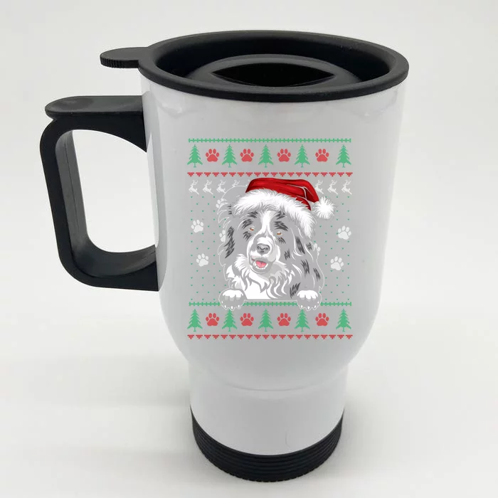 Border Collie Christmas Ugly Sweater Funny Dog Lover Xmas Gift Front & Back Stainless Steel Travel Mug