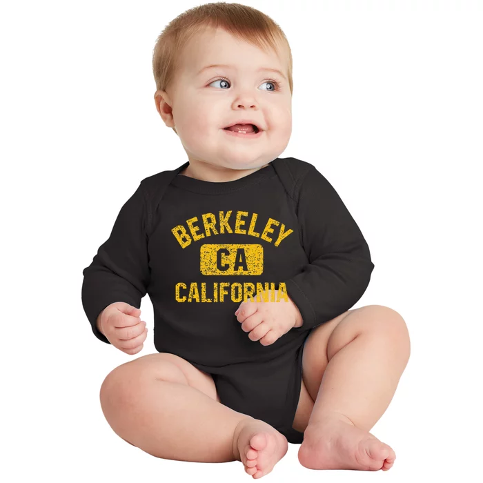 Berkeley CA California Gym Style Distressed Amber Print Baby Long Sleeve Bodysuit