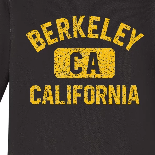 Berkeley CA California Gym Style Distressed Amber Print Baby Long Sleeve Bodysuit