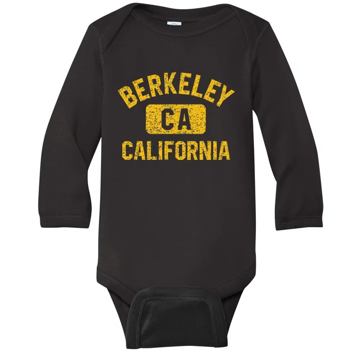 Berkeley CA California Gym Style Distressed Amber Print Baby Long Sleeve Bodysuit