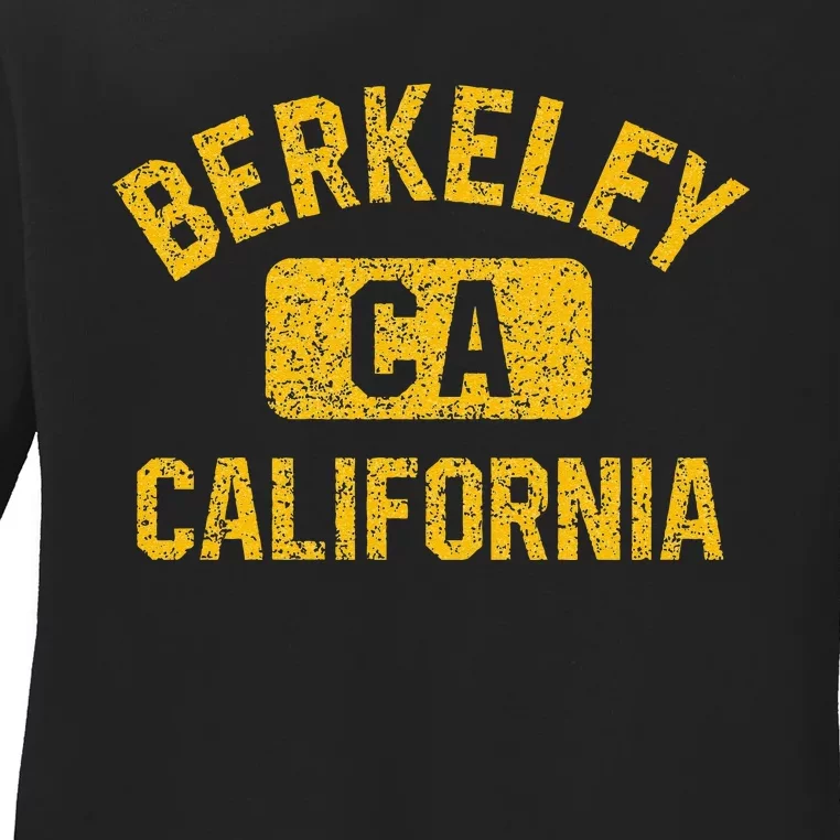 Berkeley CA California Gym Style Distressed Amber Print Ladies Long Sleeve Shirt