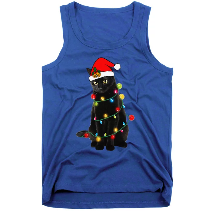 Black Cat Christmas Light Funny Cat Lover Xmas Cats Tank Top