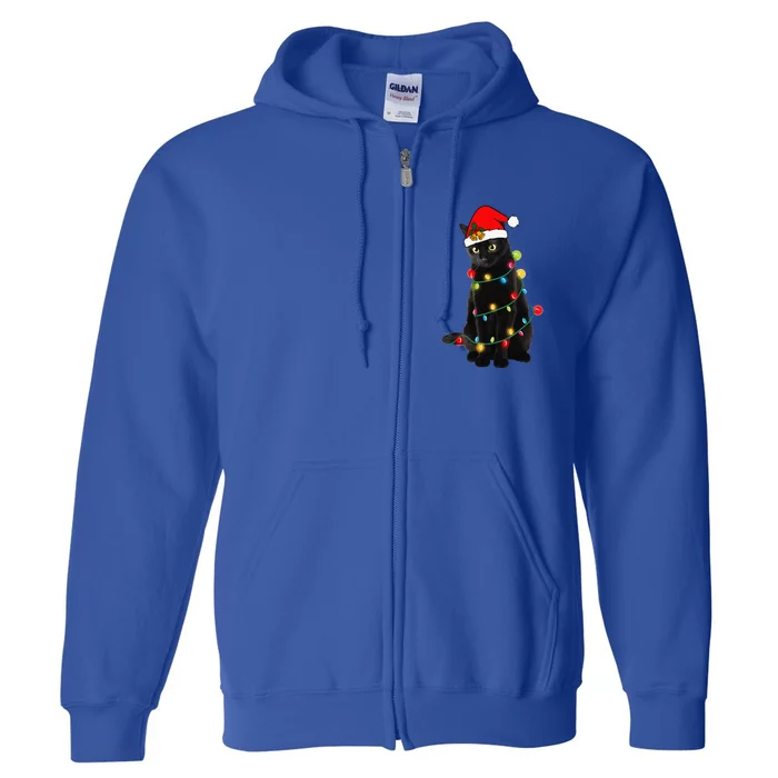 Black Cat Christmas Light Funny Cat Lover Xmas Cats Full Zip Hoodie