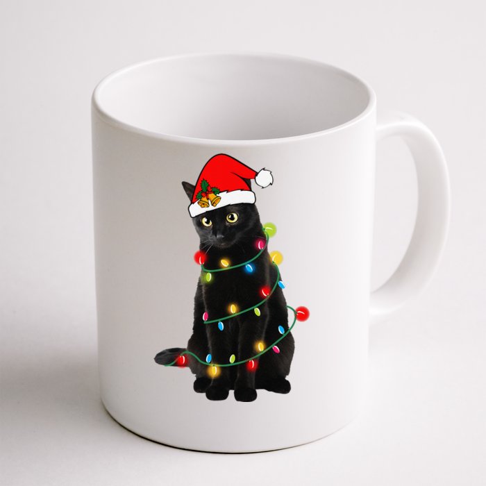 Black Cat Christmas Light Funny Cat Lover Xmas Cats Front & Back Coffee Mug