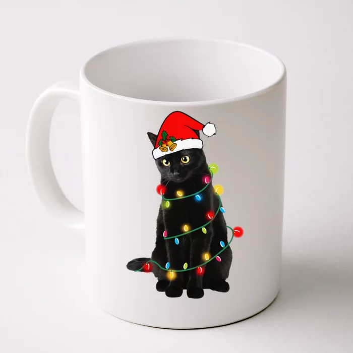 Black Cat Christmas Light Funny Cat Lover Xmas Cats Front & Back Coffee Mug