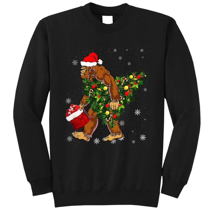 Bigfoot Carrying Christmas Tree Sasquatch Believer Pajama Tall Sweatshirt