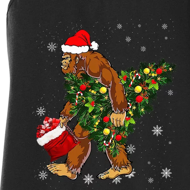 Bigfoot Carrying Christmas Tree Sasquatch Believer Pajama Women's Racerback Tank