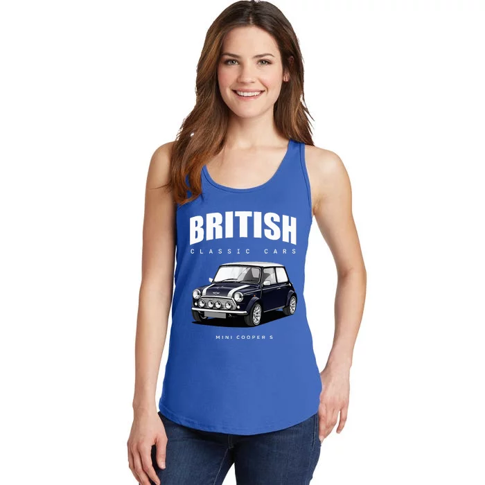 British Classic Car Dark Blue Mini Sports Car Ladies Essential Tank