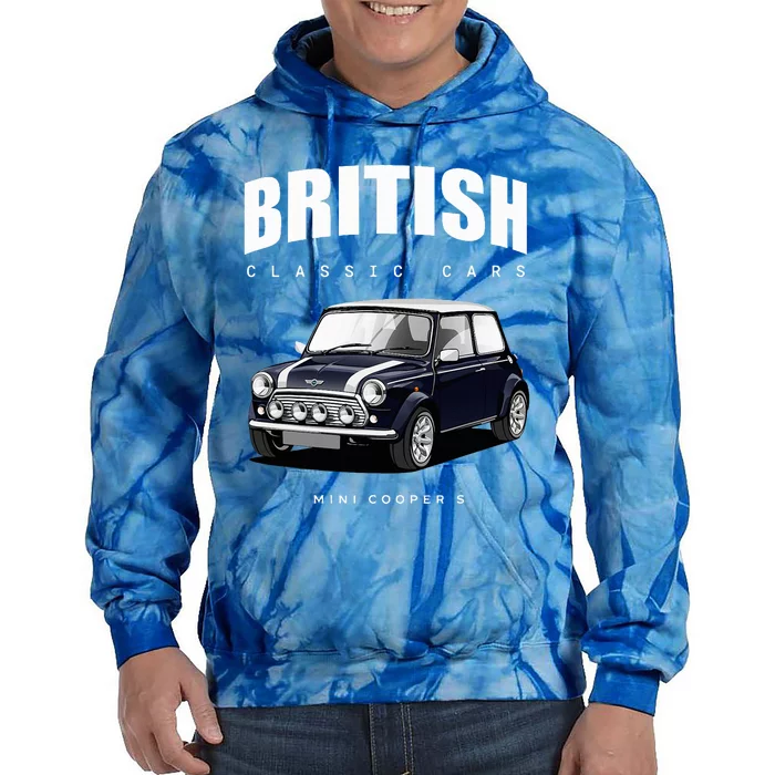 British Classic Car Dark Blue Mini Sports Car Tie Dye Hoodie