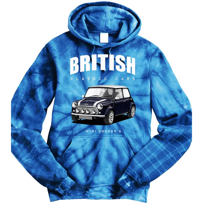 British Classic Car Dark Blue Mini Sports Car Tie Dye Hoodie