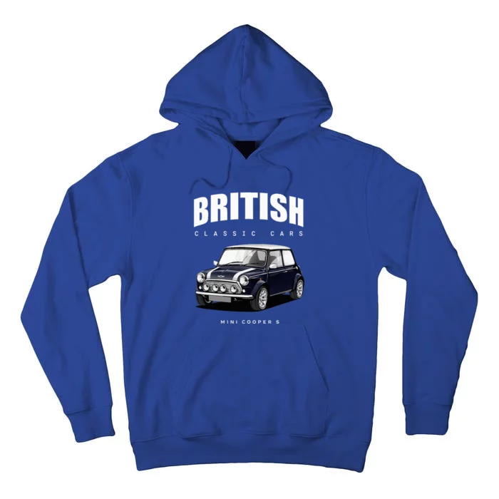 British Classic Car Dark Blue Mini Sports Car Tall Hoodie