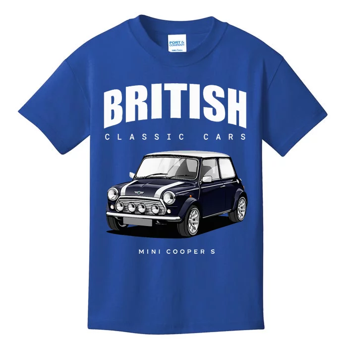 British Classic Car Dark Blue Mini Sports Car Kids T-Shirt