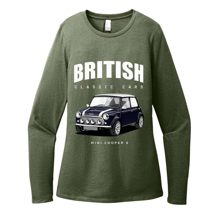 British Classic Car Dark Blue Mini Sports Car Womens CVC Long Sleeve Shirt