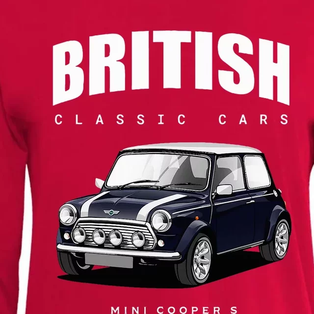 British Classic Car Dark Blue Mini Sports Car Womens Cotton Relaxed Long Sleeve T-Shirt