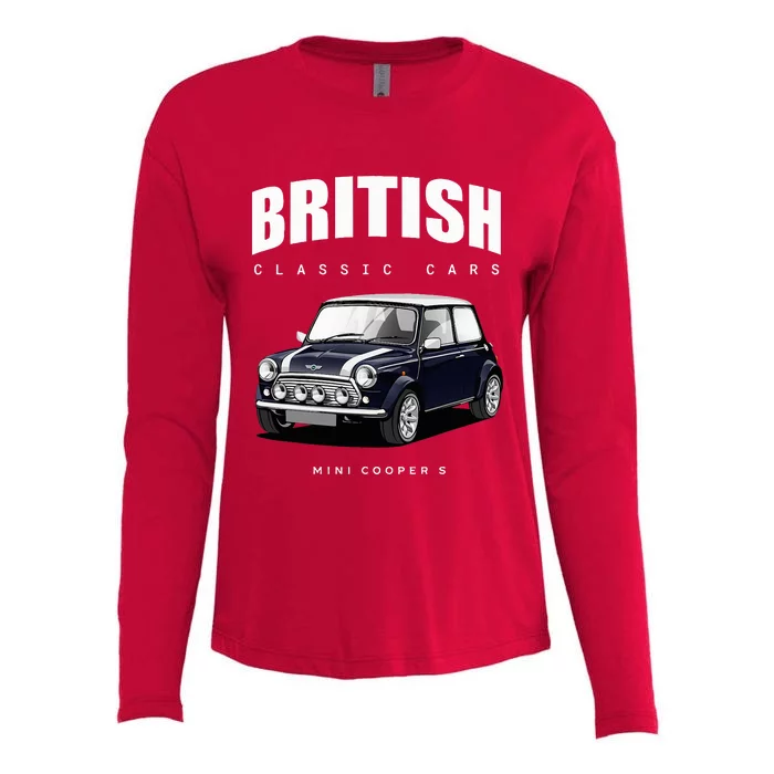 British Classic Car Dark Blue Mini Sports Car Womens Cotton Relaxed Long Sleeve T-Shirt