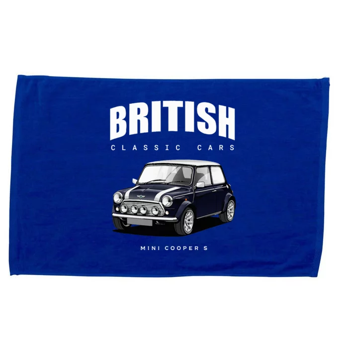 British Classic Car Dark Blue Mini Sports Car Microfiber Hand Towel