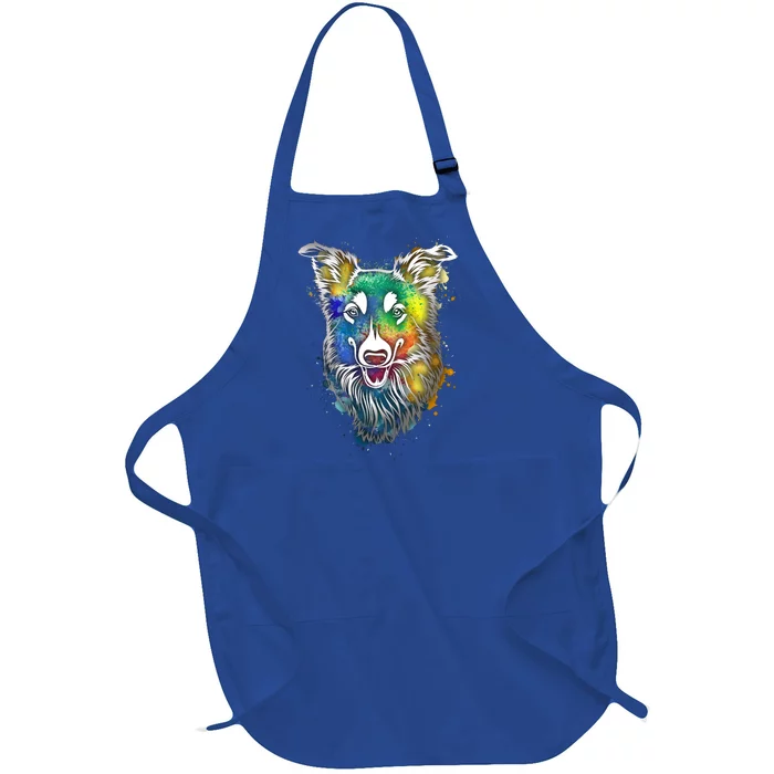 Border Collie Color Art Gift Dog Lover Gift Full-Length Apron With Pocket