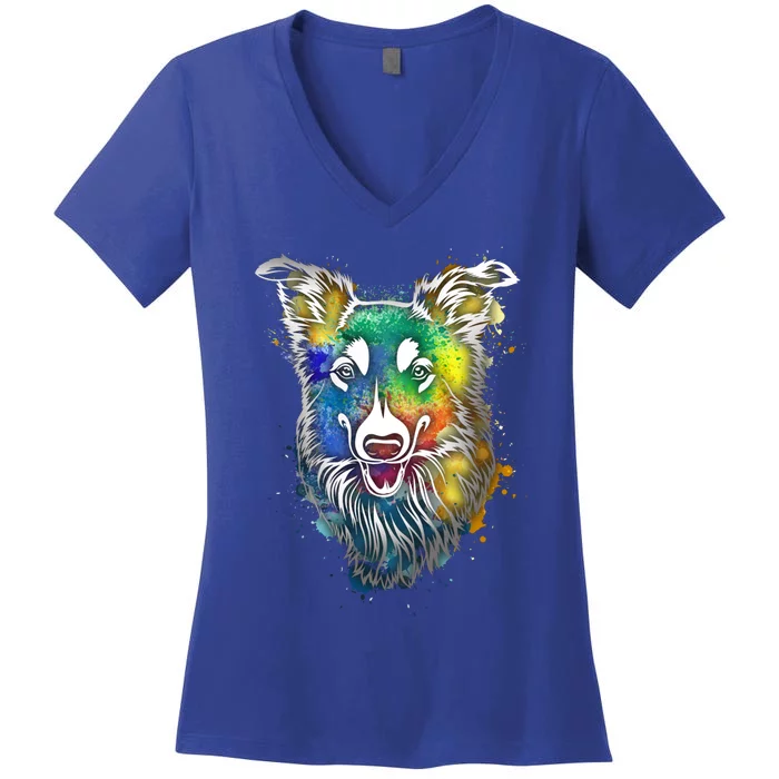 Border Collie Color Art Gift Dog Lover Gift Women's V-Neck T-Shirt