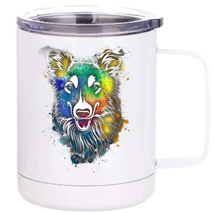 Border Collie Color Art Gift Dog Lover Gift Front & Back 12oz Stainless Steel Tumbler Cup