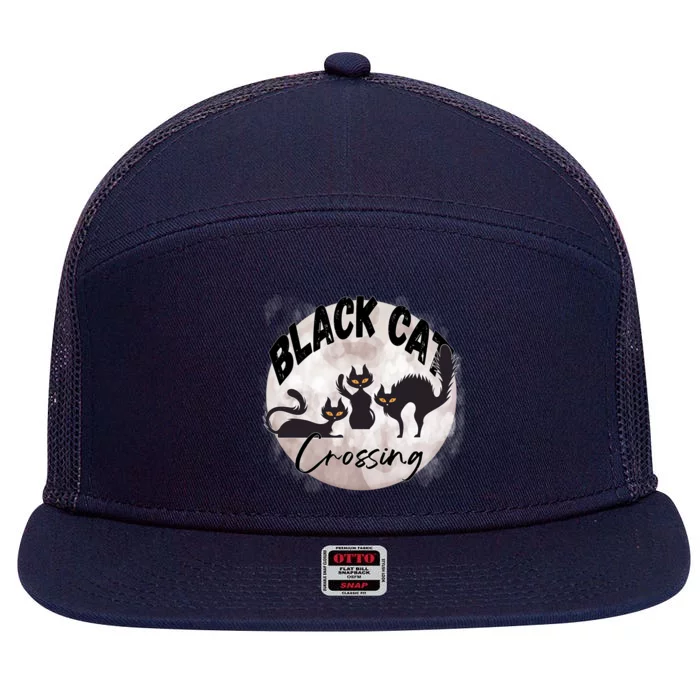 Black Cats Crossing The Moon Pet Owner Lover Cool Gift 7 Panel Mesh Trucker Snapback Hat