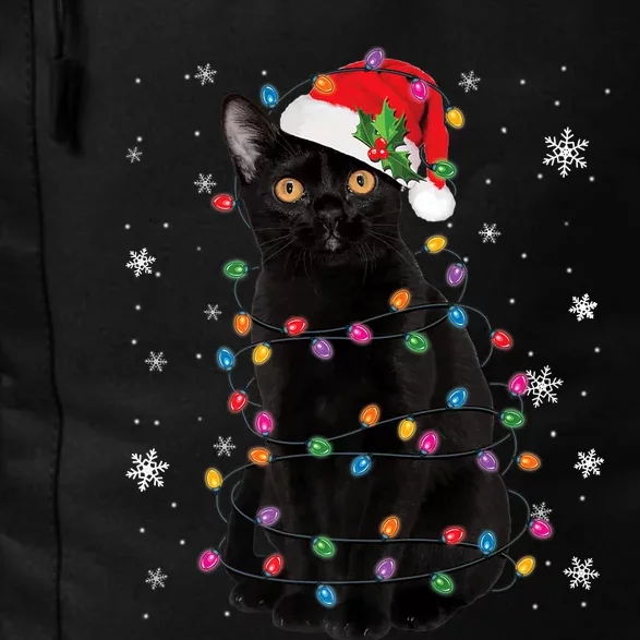 Black Cat Christmas Santa Hat Lights Pajama Xmas Cat Lover Premium Daily Commute Backpack