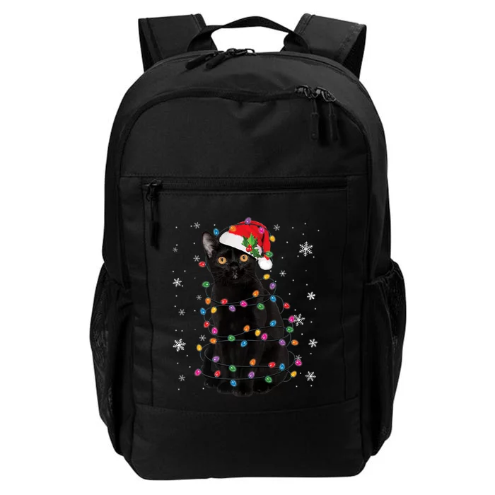 Black Cat Christmas Santa Hat Lights Pajama Xmas Cat Lover Premium Daily Commute Backpack