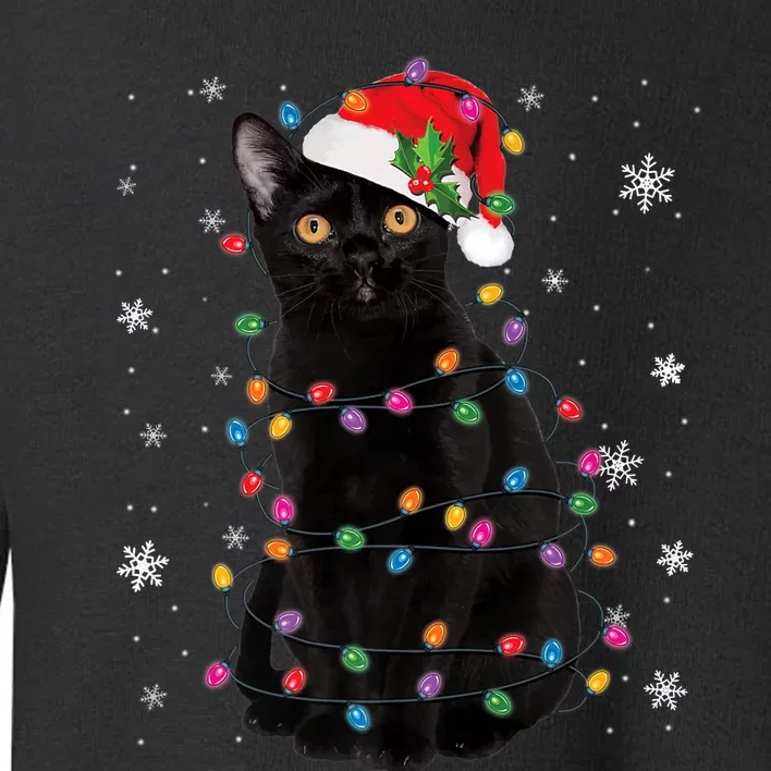 Black Cat Christmas Santa Hat Lights Pajama Xmas Cat Lover Premium Toddler Sweatshirt