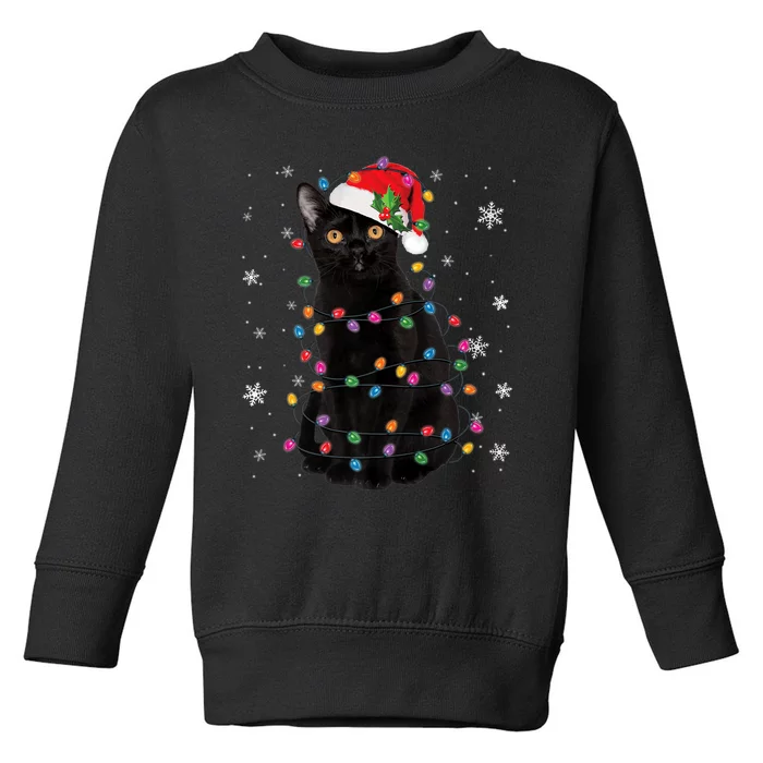 Black Cat Christmas Santa Hat Lights Pajama Xmas Cat Lover Premium Toddler Sweatshirt