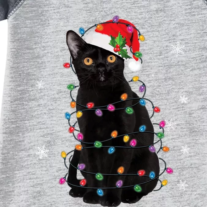 Black Cat Christmas Santa Hat Lights Pajama Xmas Cat Lover Premium Infant Baby Jersey Bodysuit