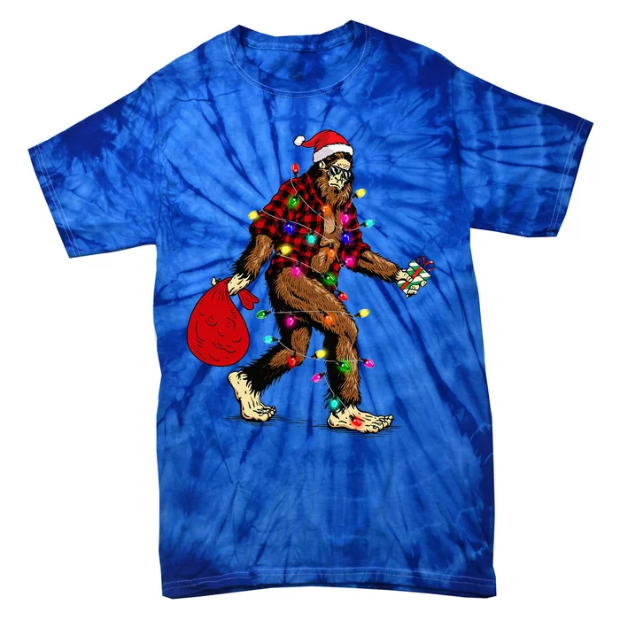 Bigfoot Carrying Christmas Tree Sasquatch Pajama Tie-Dye T-Shirt