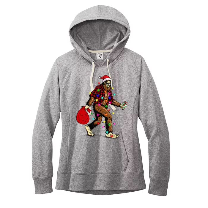 Bigfoot Carrying Christmas Tree Sasquatch Pajama Women's Fleece Hoodie