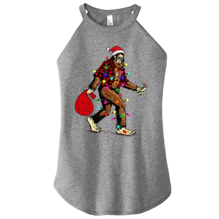 Bigfoot Carrying Christmas Tree Sasquatch Pajama Women’s Perfect Tri Rocker Tank