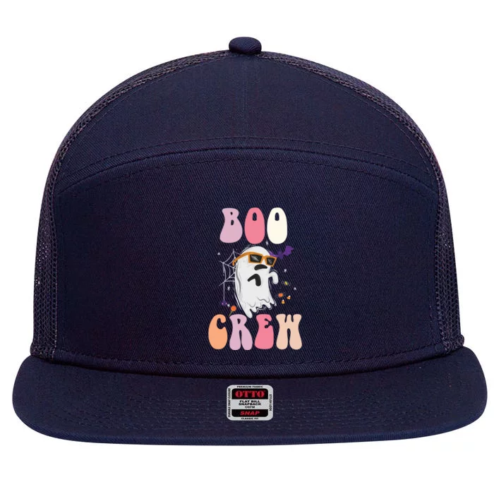 Boo Crew Cute Ghost Halloween Costume Spooky Season Cute Gift 7 Panel Mesh Trucker Snapback Hat