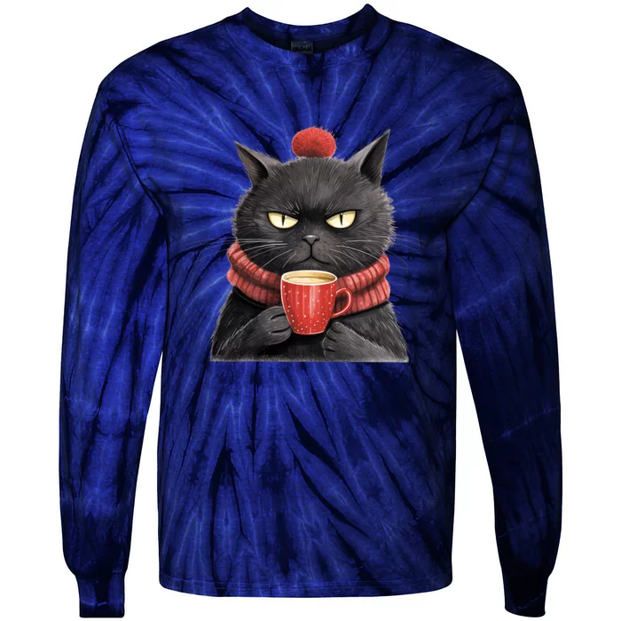 Black Christmas Cat Coffee Mug Tie-Dye Long Sleeve Shirt