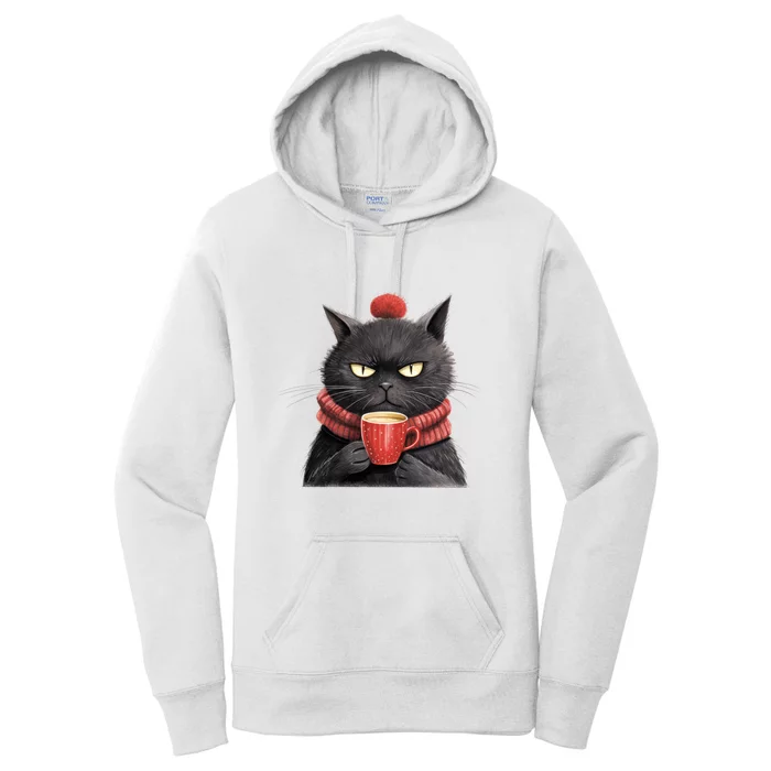 Black Christmas Cat Coffee Mug Women's Pullover Hoodie